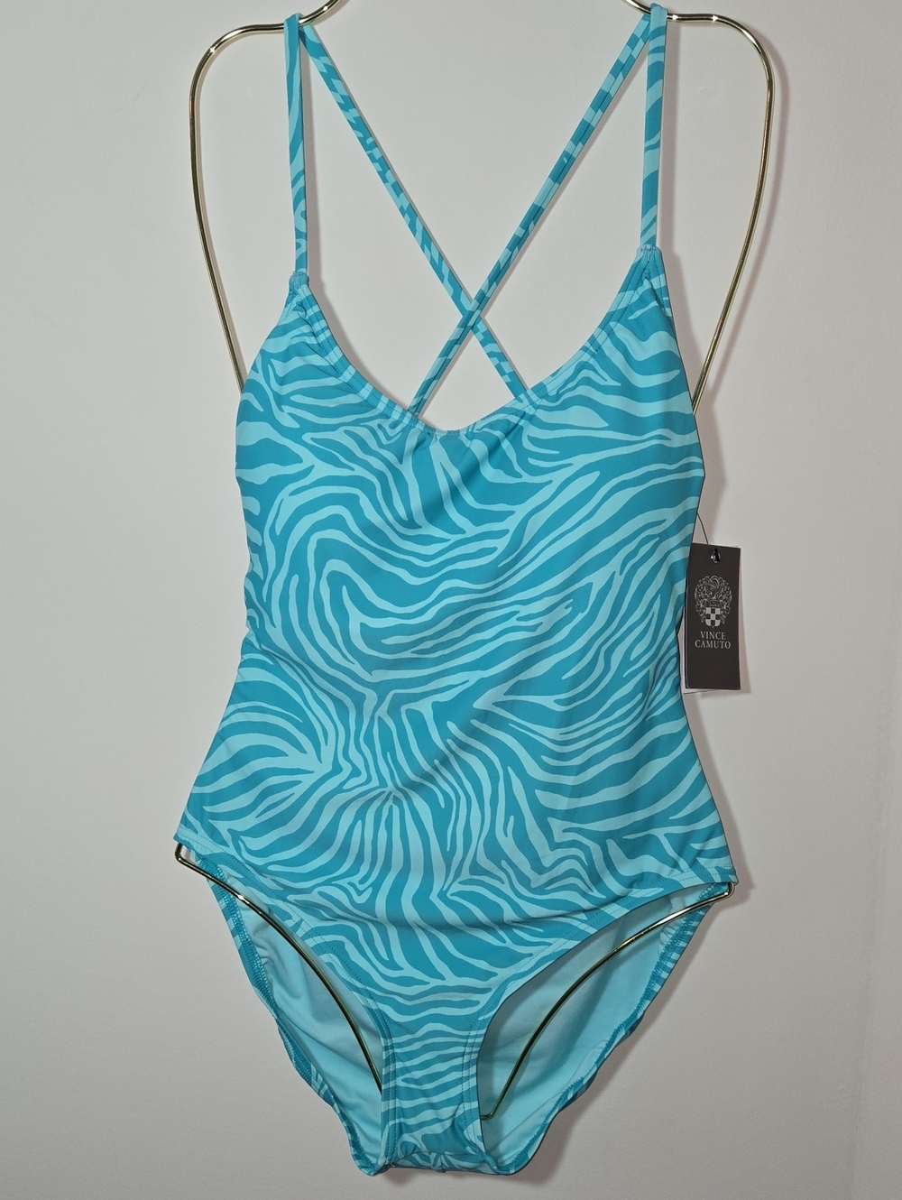 Vince Camuto Aqua Blue Zebra Stripe One-Piece Swimsuit NWT Size 12